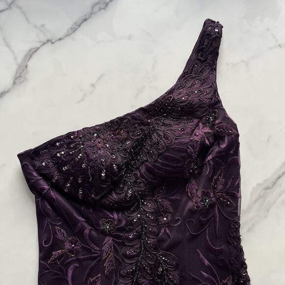 Sue Wong Nocturne Purple Beaded Lace One Shoulder Evening Cocktail Dress Size 2 - Picture 6 of 10